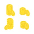 Golden stack coins set. Flat gold isometric icon. Economy, finance, money concept. Wealth symbol.
